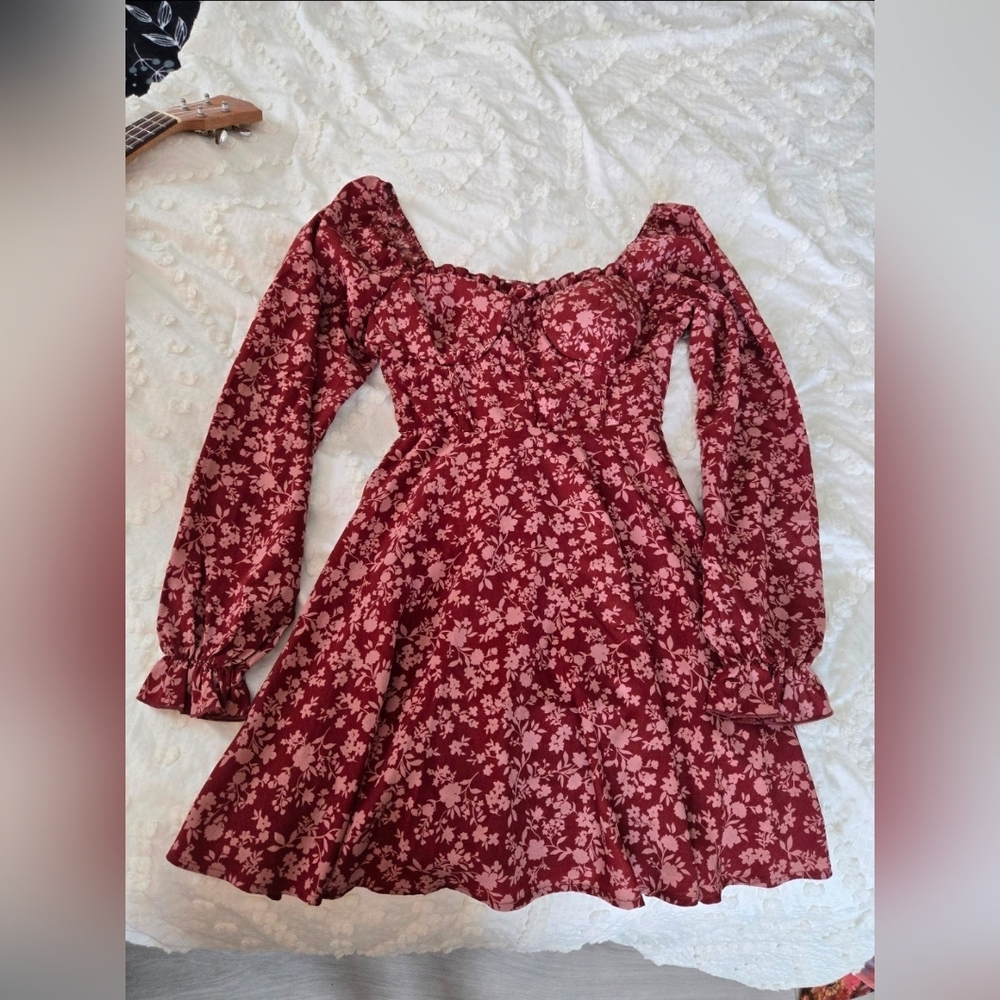 Inspired Hearts Red Floral Midi Dress